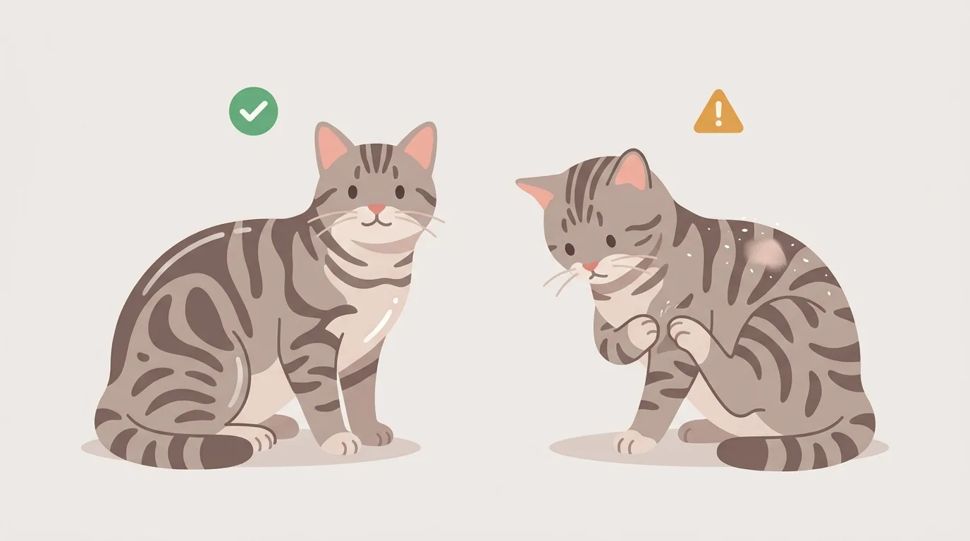 解説用イラスト: 被毛と皮膚を確認する