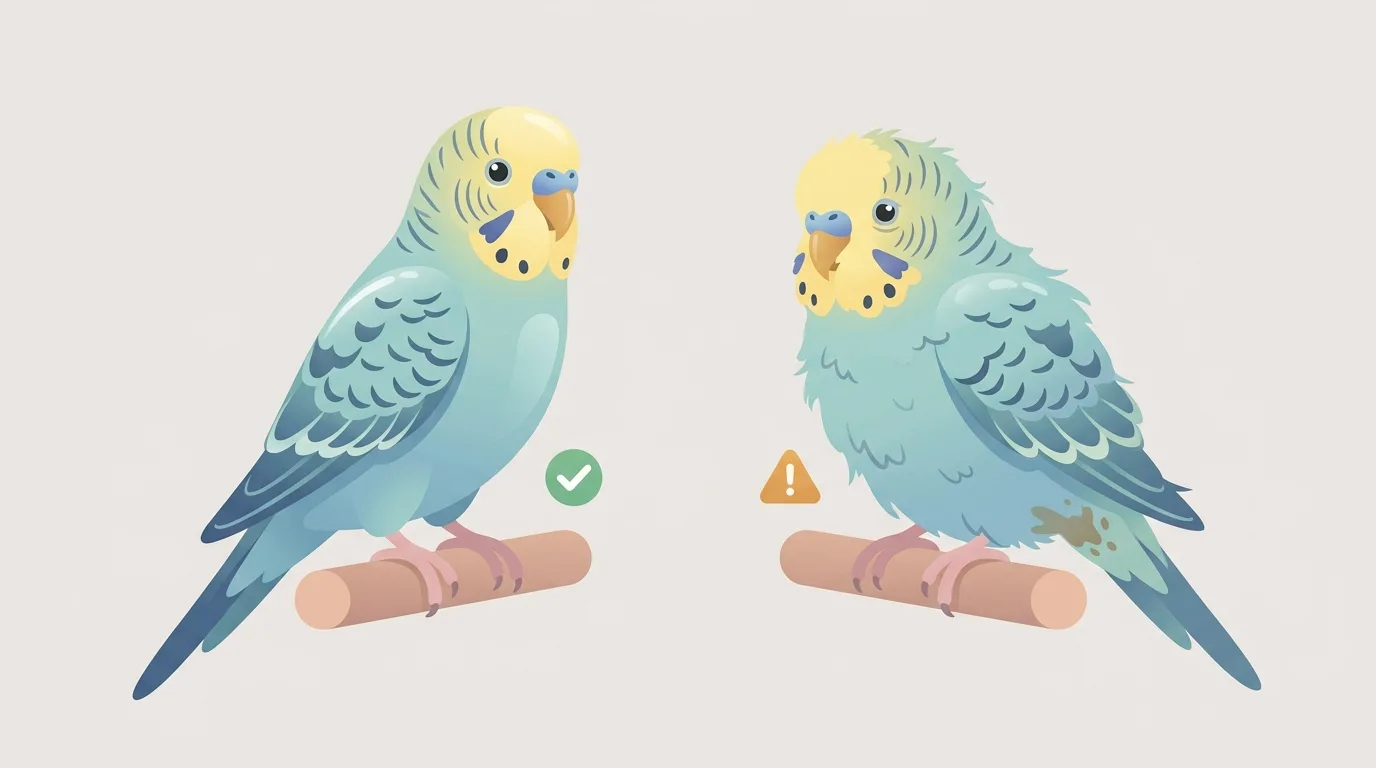 解説用イラスト: Check feathers and the area around the vent.