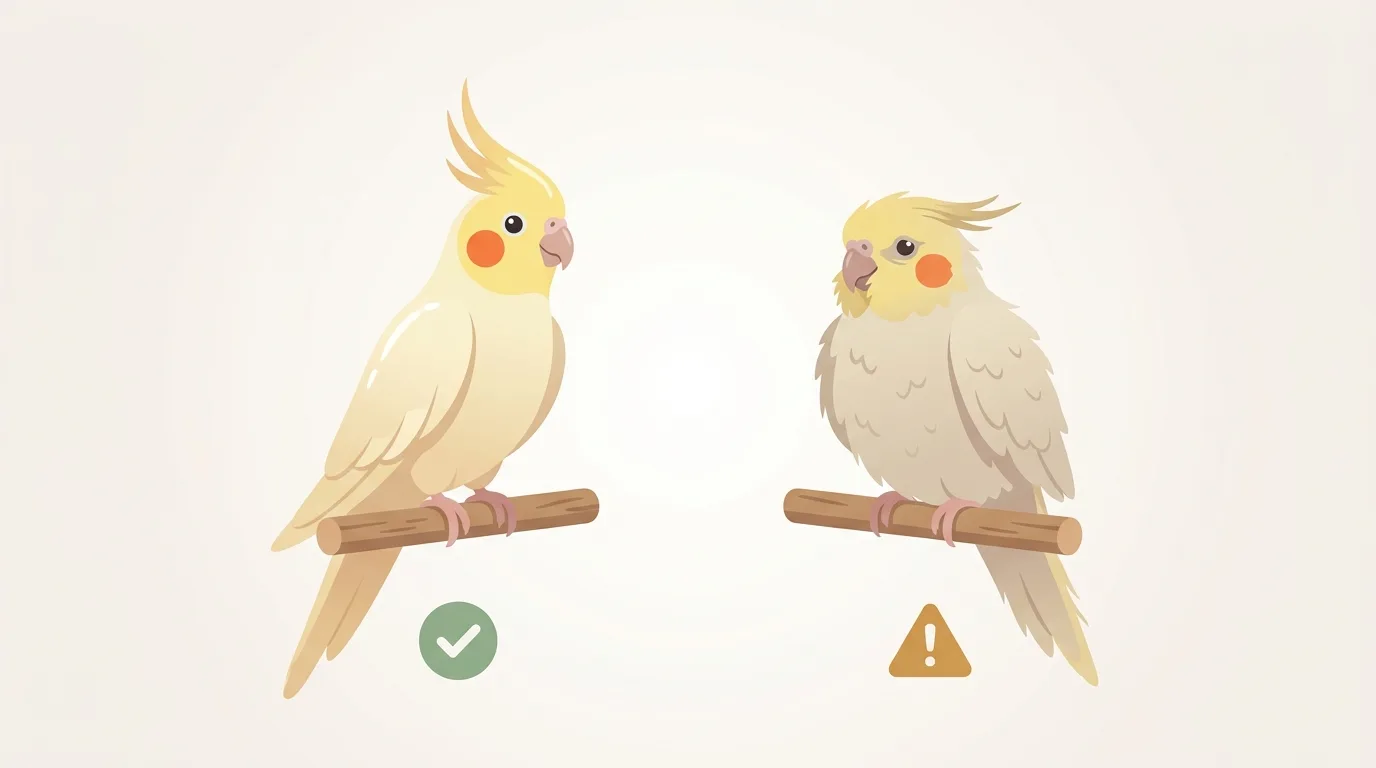 解説用イラスト: Check feathers and overall body condition.