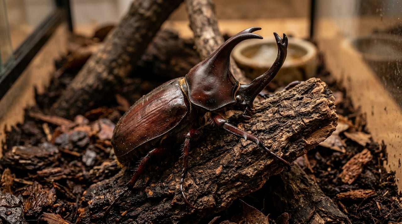 Japanese Rhinoceros Beetle Adult Care Guide | Post-Emergence Feeding, Mating, Egg-Laying Setup, and Longevity Tips