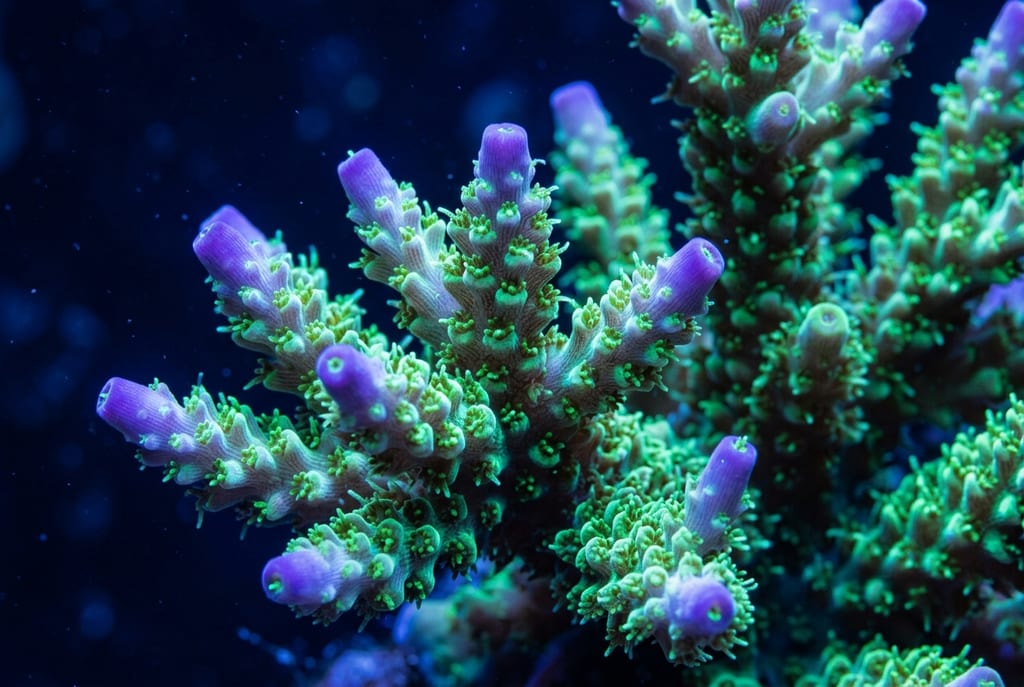 Acropora under blue light (fluorescence)