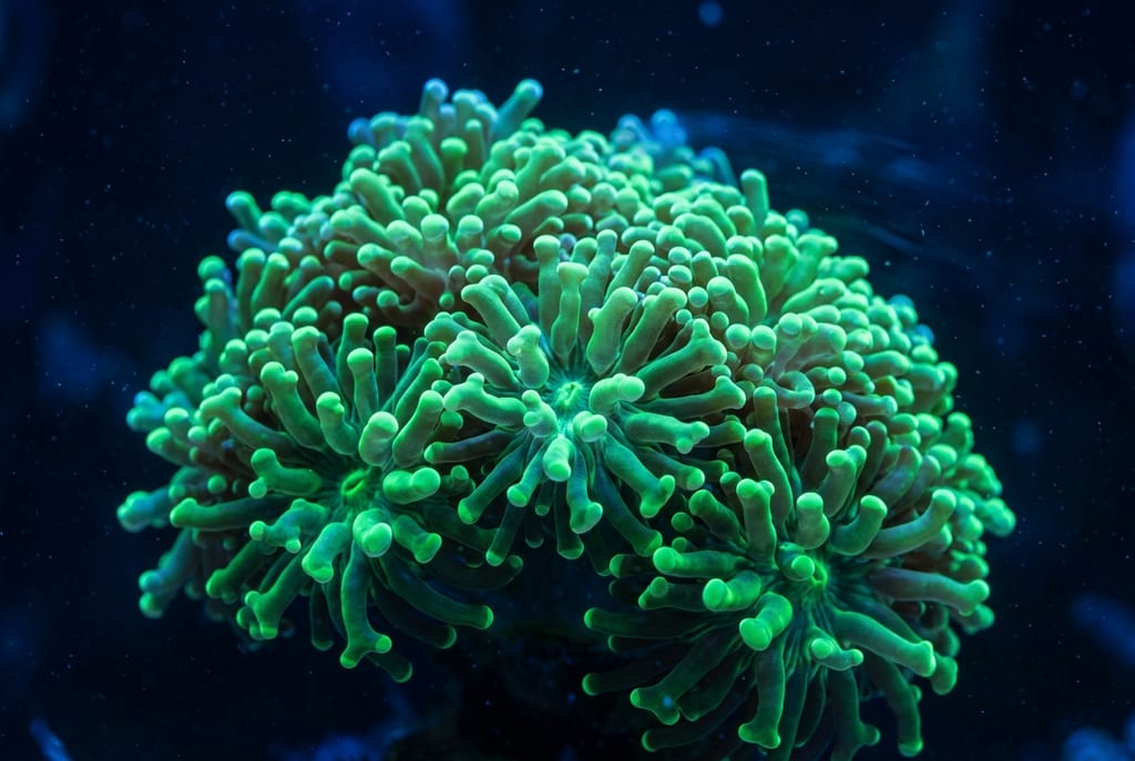 蛙卵珊瑚 under blue light (fluorescence)