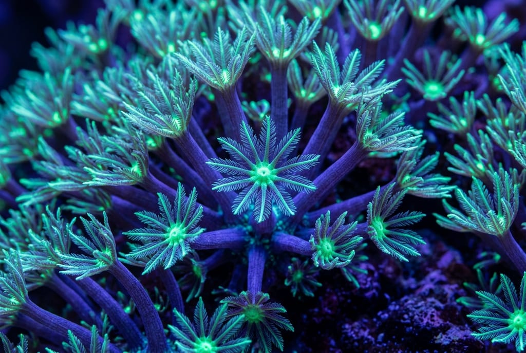 花葵珊瑚（Goniopora） under blue light (fluorescence)