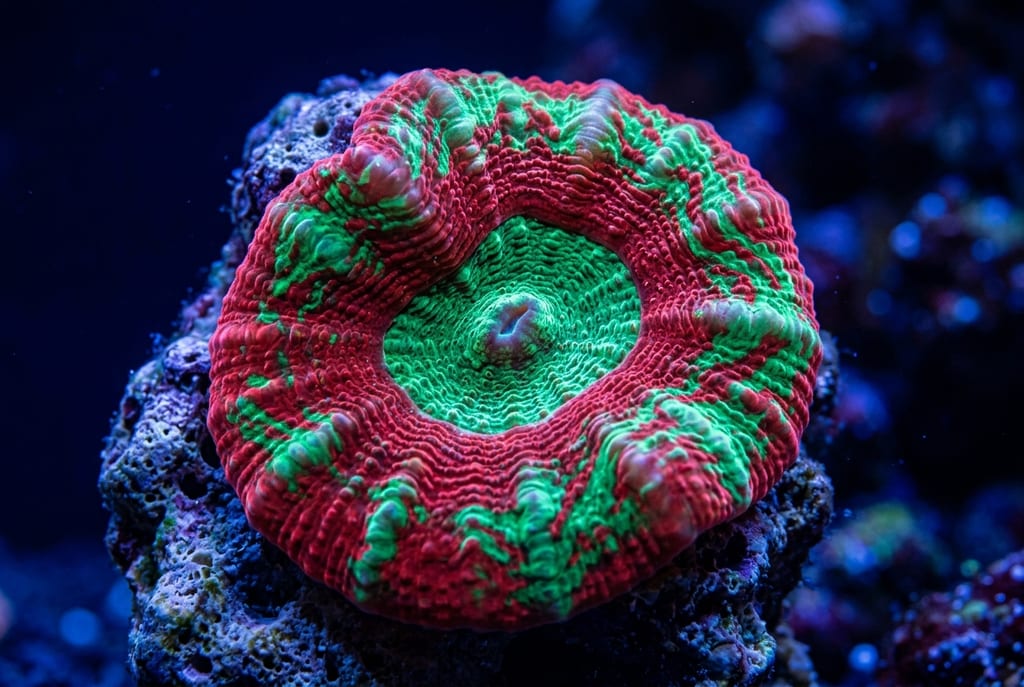 蘑菇珊瑚 under blue light (fluorescence)